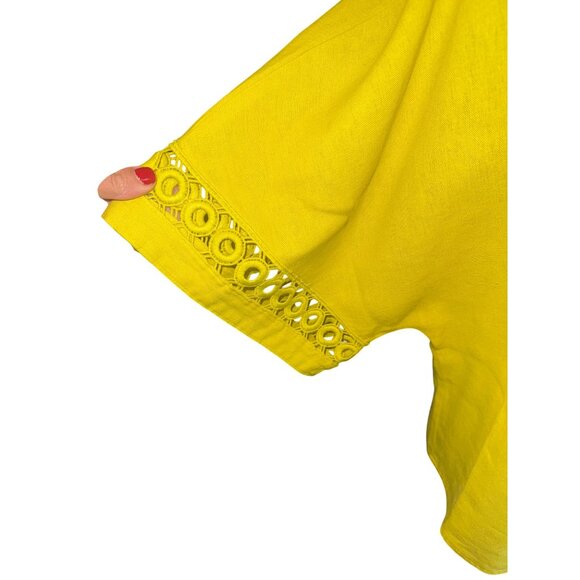 Marc New York Linen Oversized Mustard Yellow Blouse Lace Trim Blouse Artsy Money - Picture 9 of 10